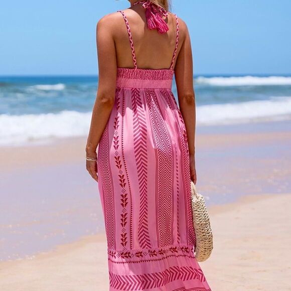 Bohemian Pink and Red Printed Maxi Dress - Picture 5 of 15